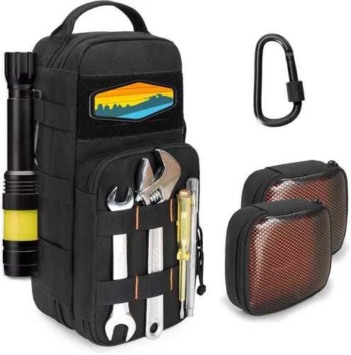 Vista 8 de Rexmica Bolsa de herramientas pequeña y resistente con 2 bolsillos con cremallera, estuche organizador de herramientas táctico multifuncional Molle