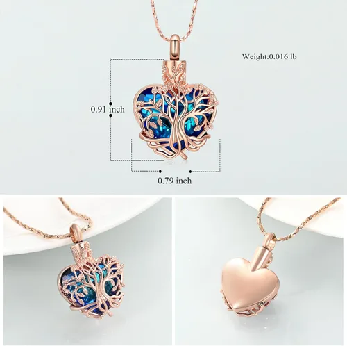 Vista 16 de Imrsanl Collar de urna de árbol de la vida con forma de corazón, joyería de cremación para hombres y mujeres, recuerdo, joyería conmemorativa
