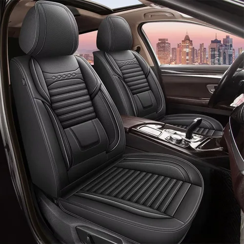 Vista 8 de Fundas de asiento delantero para Chevy/Chevrolet Bolt 2013-2020: fundas de asiento de cuero transpirables e impermeables (2 asientos, beige)