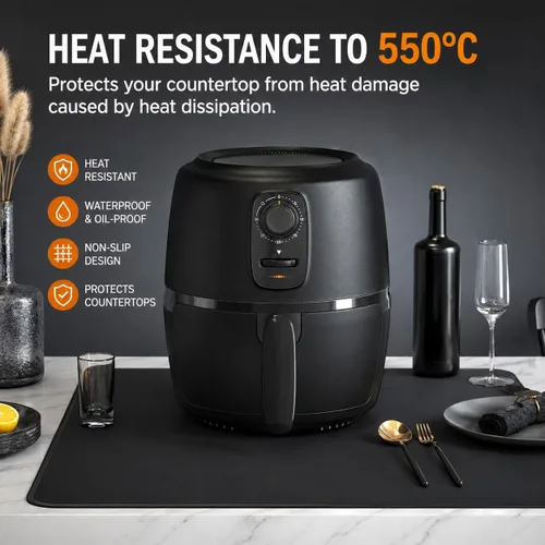 Vista 4 de FLASLD Tapete resistente al calor para freidora de aire, tapetes de silicona ignífugos para encimera de cocina, protector de encimera, Negro