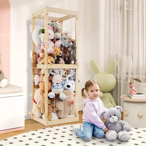 Vista 7 de Costzon Almacenamiento de animales de peluche extra grande, organizador de animales de madera con cordones elásticos, organizador de almacenamiento