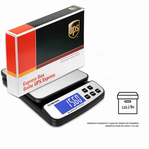 Vista 4 de Báscula digital de envío de 110 libras x 0.1 onzas con función de mantenimiento/contaje/tara, plataforma de acero inoxidable, pequeña báscula