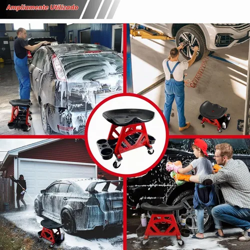 Vista 7 de ROBLOCK Silla Taburete Mecánico Duradero con Ruedas, Asiento Rodante de Servicio Pesado para Taller de Garaje, Creeper para Detallado de Autos