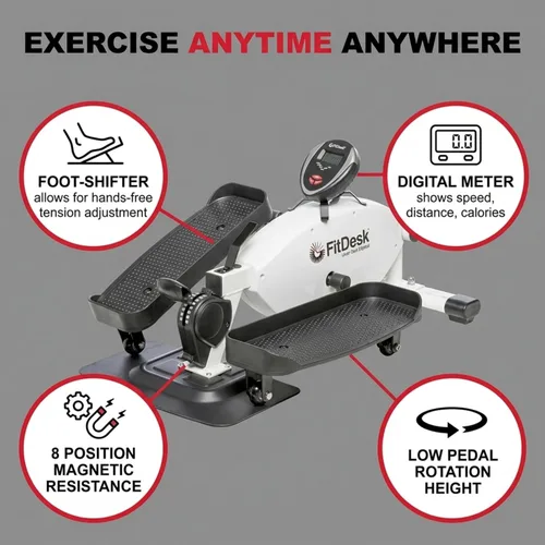 Vista 4 de FitDesk Under Desk Bike Exercise Machine, Compact Magnetic Pedal Exerciser, Mini Elliptical, Quiet Seated Cardio Trainer for Home Office Workouts