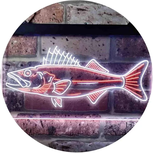 Vista 11 de ADVPRO Walleye Fish Camp Man Cave Dual Color LED Neon Sign Blue & Red 12 x 8 Inches st6s32-i3732-br