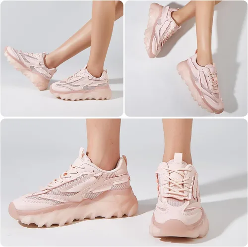 Vista 7 de LUCKY STEP Zapatillas de deporte de moda de punto para caminar para mujer Platfom Zapatos al aire libre