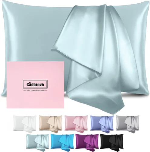 Vista 35 de Fundas de almohada de seda con cremallera, funda de almohada de morera, azul bebé, estándar, 1 unidad 20x26 Silk Pillowcase for Hair and