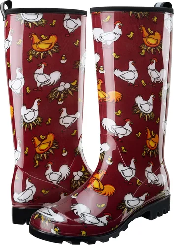 Vista 4 de HISEA Botas de lluvia para mujer, botas de jardín impermeables para mujer, botas de agua hasta la rodilla, suela antideslizante cómoda, 6