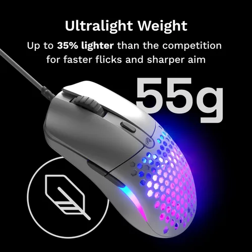 Vista 3 de Glorious Gaming - Mouse superligero con cable para juegos de PC con carcasa de panal, 6 botones programables, iluminación RGB y patines de PTFE