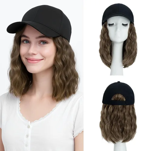 Vista 26 de SEGO - Peluca de gorra con pelo adjunto para mujer, gorra negra de béisbol con extensiones de pelo, gorra de béisbol larga y ondulada con ajuste
