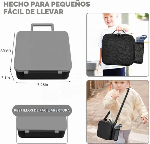 Vista 5 de Caja de almuerzo Bento para niños con termo para sopa de 8oz, botella de agua, contenedores de comida para almuerzo a prueba de fugas para niños