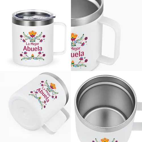 Vista 4 de Qtencas Regalo de Navidad de los abuelos, La Mejor Abuela El Mejor Abuelo Juego de Taza de Café de Acero Inoxidable en Español, Regalo de Navidad