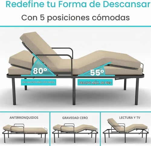 Vista 3 de Vive - Base de cama ajustable (individual) - Plataforma eléctrica de metal Marco de cama con base ajustable para colchón de hospital, control remoto
