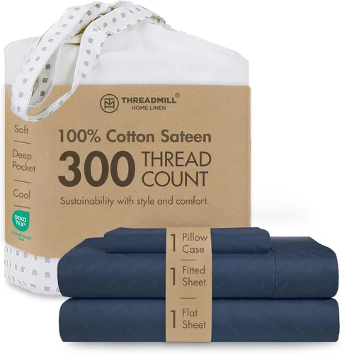 Vista 38 de Threadmill Juego de sábanas de algodón Twin Sábanas 100% algodón para cama tamaño Twin Juego de sábanas de satén jacquard damasco con bolsillo