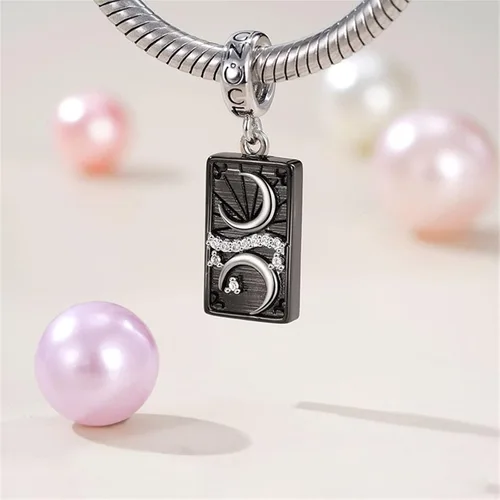 Vista 3 de GNOCE The Moon - Abalorio de plata de ley 925 chapado en negro para pulseras y collares joyería de regalo para mujeres niñas esposa hija Plata
