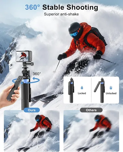 Vista 2 de Trípode de palo selfie de 4 patas de 71 pulgadas para GoPro/Osmo Pocket 3/insta360/iPhone/Android, soporte de trípode para teléfono celular