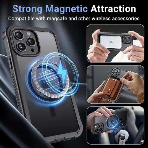 Vista 4 de Funda magnética para iPhone 13 Pro Max, protector de pantalla, compatible con MagSafe, protección contra caídas de grado militar, protección