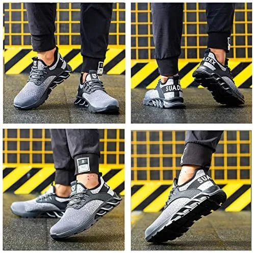 Vista 5 de SUADEX Zapatos deportivos con punta de acero para hombres y mujeres, zapatos de trabajo indestructibles, ligeros, cómodos, zapatos de seguridad