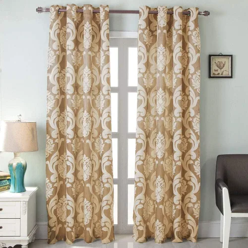 Vista 19 de NAPEARL Cortinas de damasco para sala de estar, cortinas de jacquard gótico con patrones florales, cortinas beige para dormitorio de 63 pulgadas