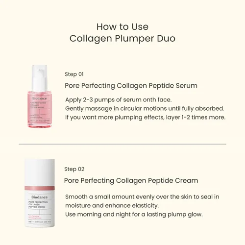 Vista 2 de BIODANCE Collagen Plumper Duo: suero de péptido de colágeno perfeccionador de poros e hidratante facial, juego coreano de cuidado de la piel