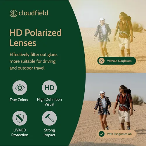 Vista 7 de cloudfield Wood Frame Sunglasses for Men and Women with 9-Layer Polarized Lenses and Double Layer of UV Blocking Coating