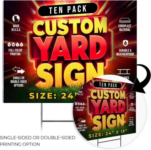 Vista 4 de Paquete de 10 letreros personalizados de 24"x18" para patio con estacas, letreros personalizados para exteriores, letreros corrugados de impresión a