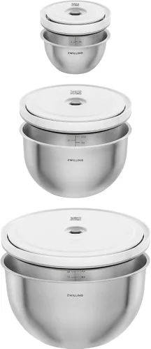 Vista 2 de ZWILLING Fresh & Save Bowls - Juego de 3 cuencos al vacío de acero inoxidable, recipientes herméticos para almacenamiento de alimentos