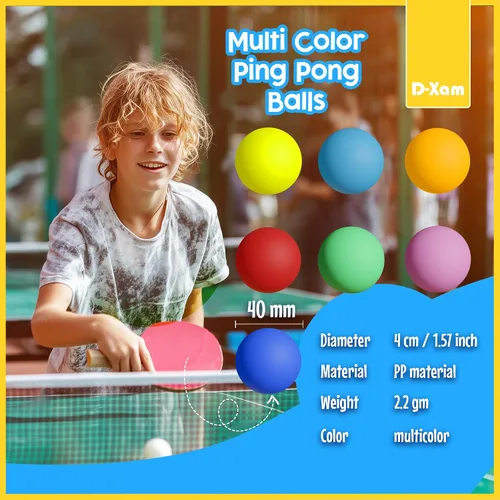 Vista 2 de D-Xam Multi Color or White Ping Pong Balls Table Tennis Ball for Games Arts Pack of 50, 30 & More, 40mm Pong Balls Party Pets School Activities