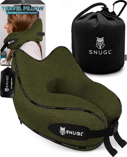 Vista 10 de SNUGL Almohada de viaje – Almohada cervical de avión, almohadas de viaje para aviones, almohadas cervicales de espuma viscoelástica – Esenciales