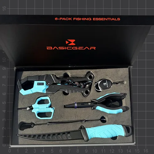 Vista 8 de BasicGear Juego de herramientas de pesca - Alicates de 7 pulgadas, pinza de labio de pez de 9.5 pulgadas, tijeras de 4.5 pulgadas, cuchillo