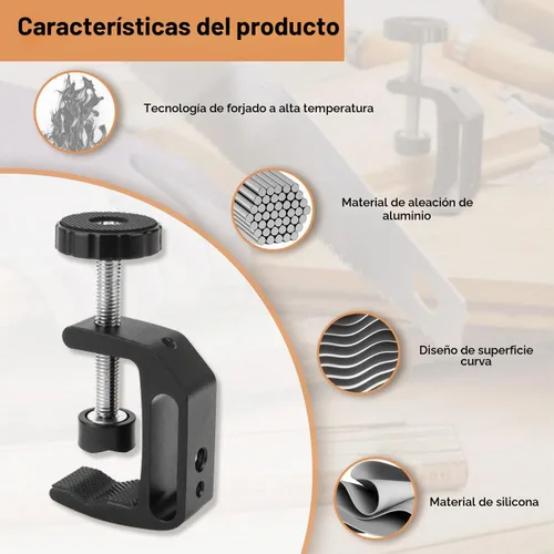 Vista 5 de abrazadera en forma de C universal con rosca de 1/4 y 3/8 para soporte de montaje en escritorio, monitor LCD, flash, carros, bancos, mesas