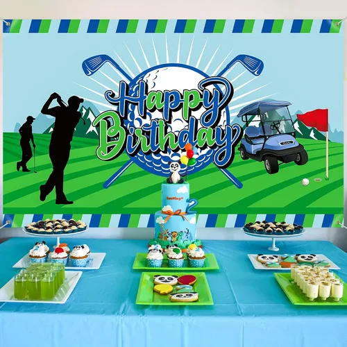 Vista 5 de Irenare Decoración de fiesta de cumpleaños de golf, telón de fondo para cabina de fotos, fondo de fotografía para golf, deportes, suministros