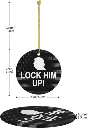 Vista 3 de Lock Him Up Anti Donald Trump Adornos de cerámica Decoración colgante personalizado Adorno colgante de Navidad para decoración del hogar