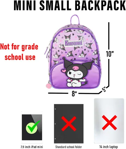 Vista 4 de Kuromi 10" Mini Mochila Set - Bolso de piel sintética con marcador Sanrio Bundle