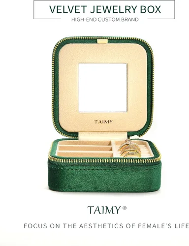 Vista 2 de TAIMY Joyero de viaje de terciopelo de felpa, pequeño estuche de joyería de viaje, mini cajas organizadoras de viaje portátiles para anillos
