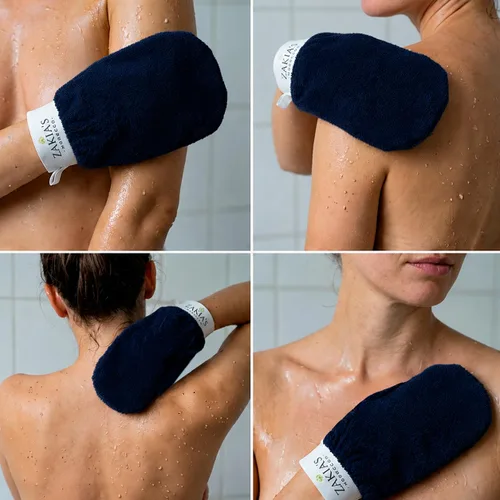 Vista 3 de The Original Kessa - Guante exfoliante, color azul áspero Microdermoabrasión, elimina la piel muerta, la suciedad y la mugre, eliminación