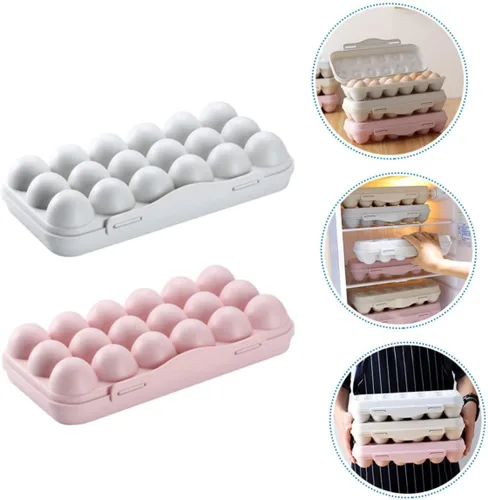 Vista 8 de SOLUSTRE Contenedor de huevos de 2 piezas, contenedor de 18 huevos, bandeja apilable de PP para huevos con tapa, bandeja de almacenamiento