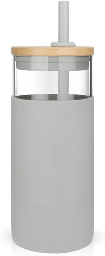 Vista 14 de Tronco Vaso de vidrio de 20 onzas con tapa y popote, taza de café helado y vaso para batido con tapas de bambú y funda protectora de silicona, apto