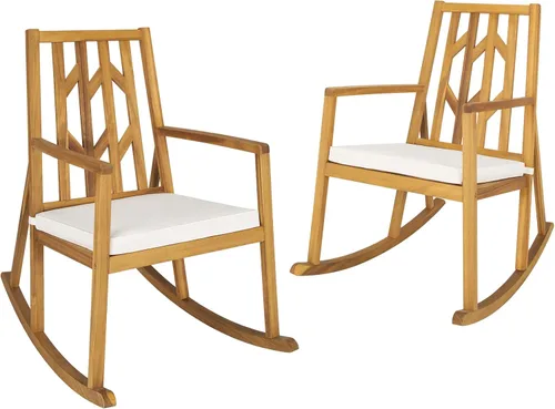 Vista 11 de Tangkula Mecedora de madera de acacia para patio, con cojín extraíble de alta densidad, resistente a todo tipo de clima, base equilibrada, perfecta