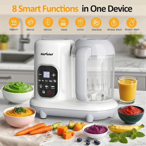 Vista 5 de Sunvivi Fabricante de alimentos para bebés: procesador de alimentos para bebés todo en uno con vapor, calefacción, descongelación, licuadora