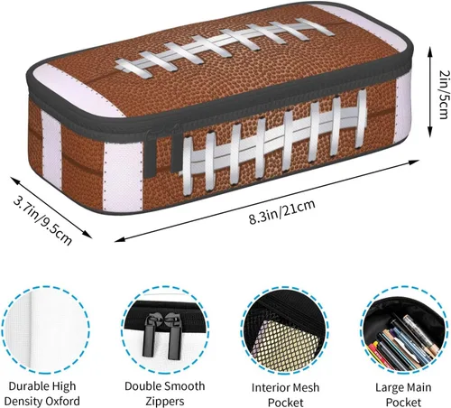 Vista 6 de Estuche de lápices con textura de pelota de fútbol americano, bolsa de almacenamiento de gran capacidad, bolsas de papelería con cremallera, soporte