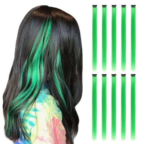 Vista 10 de Extensiones de cabello negro con clip, 10 piezas de 22 pulgadas de largo, rectas de colores lisos, accesorios sintéticos, extensiones con clip