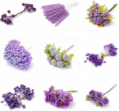 Vista 9 de 9 piezas de estambres de flores artificiales de doble cabeza, estambres de estambres hechos a mano, estambres florales hechos a mano, accesorios