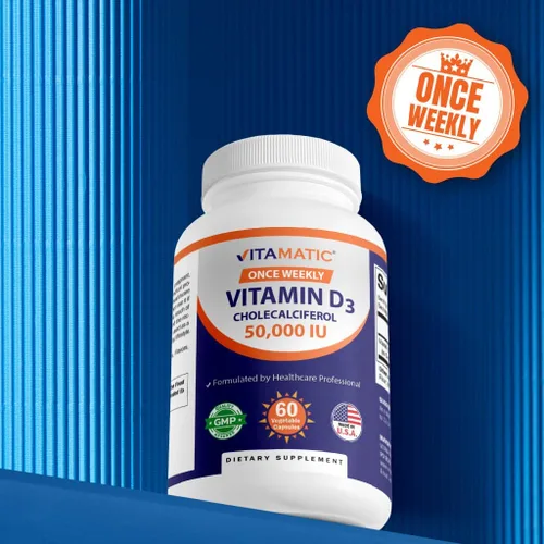 Vista 7 de Vitamatic 3 Pack Vitamina D3 50,000 UI (como colecalciferol), Dosis Semanal Única, 1250 mcg, 60 cápsulas vegetarianas Suministro para 1 año, Fórmula