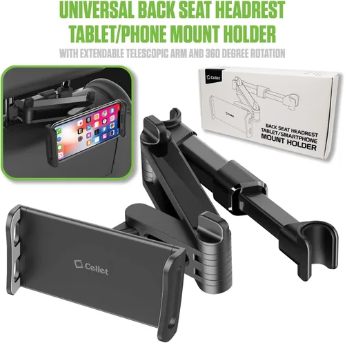 Vista 8 de Cellet Soporte universal para reposacabezas de coche para tabletas y teléfonos, soporte giratorio de 360° para tableta con brazo extensible