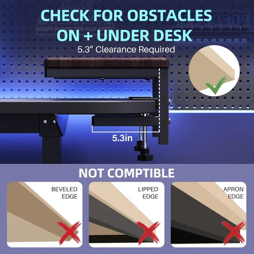 Vista 6 de Extensión de escritorio 3 en 1 con abrazadera y estante para monitor, organizador de escritorio de 16.5 pulgadas, altura ajustable, organizador