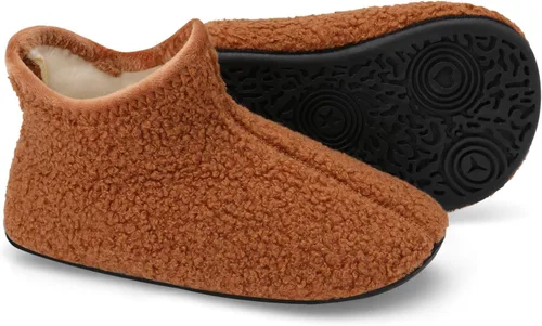 Vista 2 de Scurtain Pantuflas unisex para niños grandes, calcetines de lana artificial con suela de goma antideslizante para niños grandes, niñas y niños