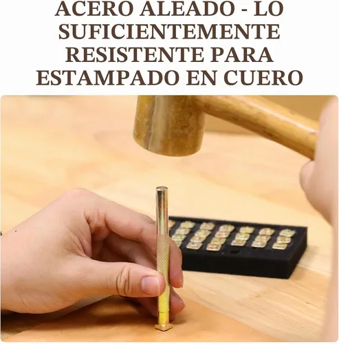 Vista 3 de BESTNULE Kit de estampado de cuero, juego de 37 piezas con 26 letras mayúsculas (0.217 in), 10 números (0.236 pulgadas) y mango de estampado