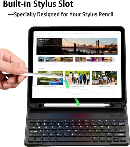 Vista 7 de Funda de teclado desmontable con mouse para Samsung Galaxy Tab S6 Lite de 10.4 pulgadas 2020/2022/2024, funda magnética de teclado