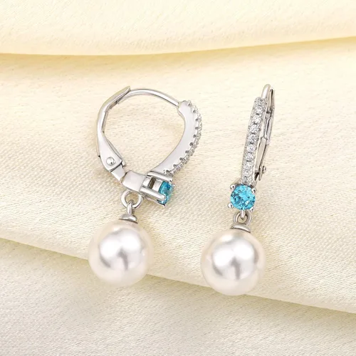 Vista 4 de JO WISDOM Pendientes de aro de perlas de agua dulce de plata de ley 925 con perlas reales colgantes, perlas de imitación